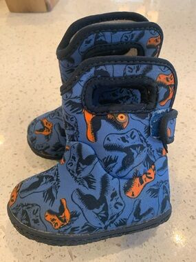 Bogs Kids Blue and Orange Dinosaur Booties